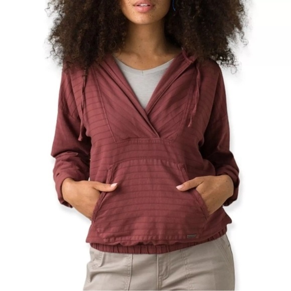 PrAna Farin Pullover Vino Burnt Red Long Sleeve Hooded - Picture 1 of 5